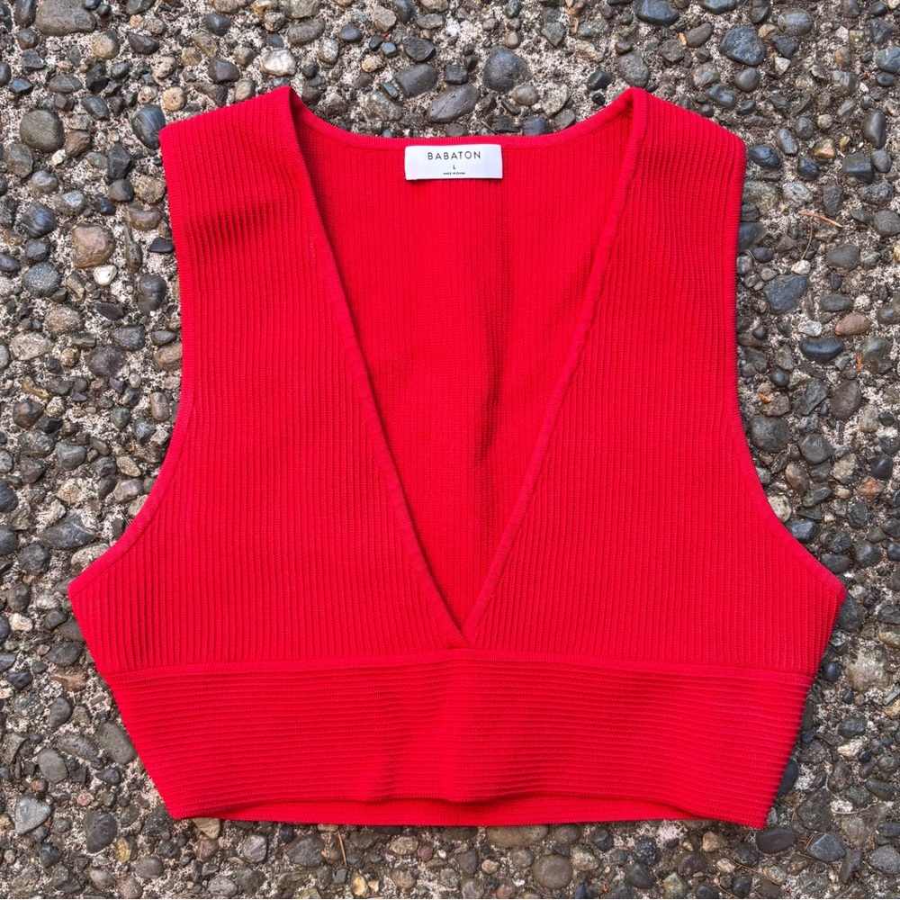 Aritzia Babaton Red V-Neck Top